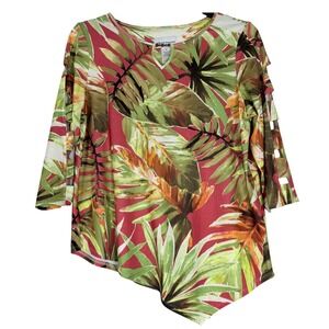 Alfred Dunner Women Tropical Leaf Print Shirt Top Shirt Medium Floral Vacation